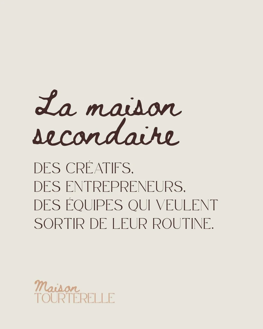 Tu n&rsquo;as pas besoin d&rsquo;une r&eacute;sidence secondaire pour en avoir une. 🥰

Maison Tourterelle, c&rsquo;est la maison qu&rsquo;on r&eacute;serve quand on a besoin de sortir de son quotidien sans perdre le fil. Pour cr&eacute;er, pour tour