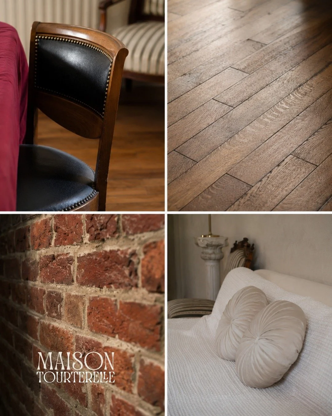 Brique, parquet ancien, cuir, lin. Voil&agrave; tout le vocabulaire d&rsquo;une maison qui a cent ans d&rsquo;histoire.

Quatre mati&egrave;res d&eacute;clin&eacute;es dans chaque pi&egrave;ce. Une palette &eacute;troite, c'est ce qui autorise &agrav
