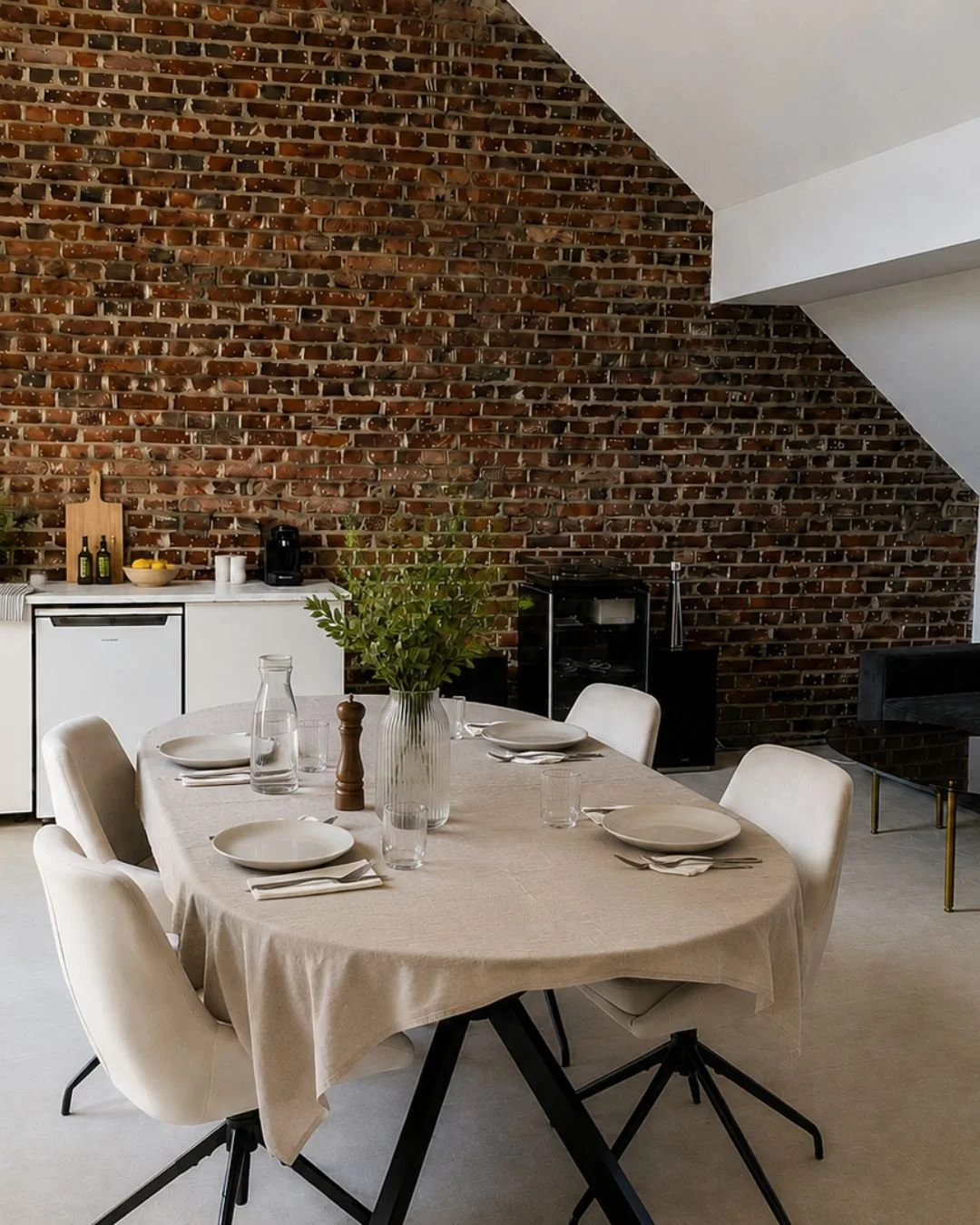 L'espace salle à manger dans le loft Le Perchoir au deuxième étage de Maison Tourterelle