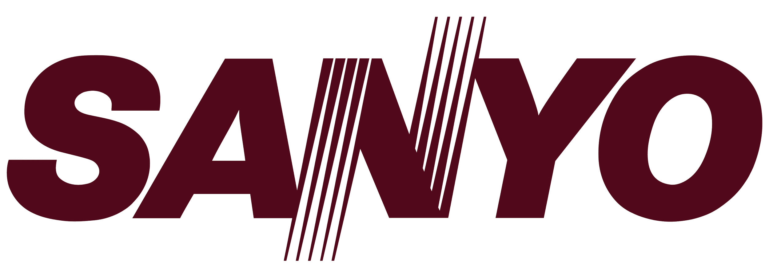 Sanyo logo in bold dark red with black stripes across the middle.