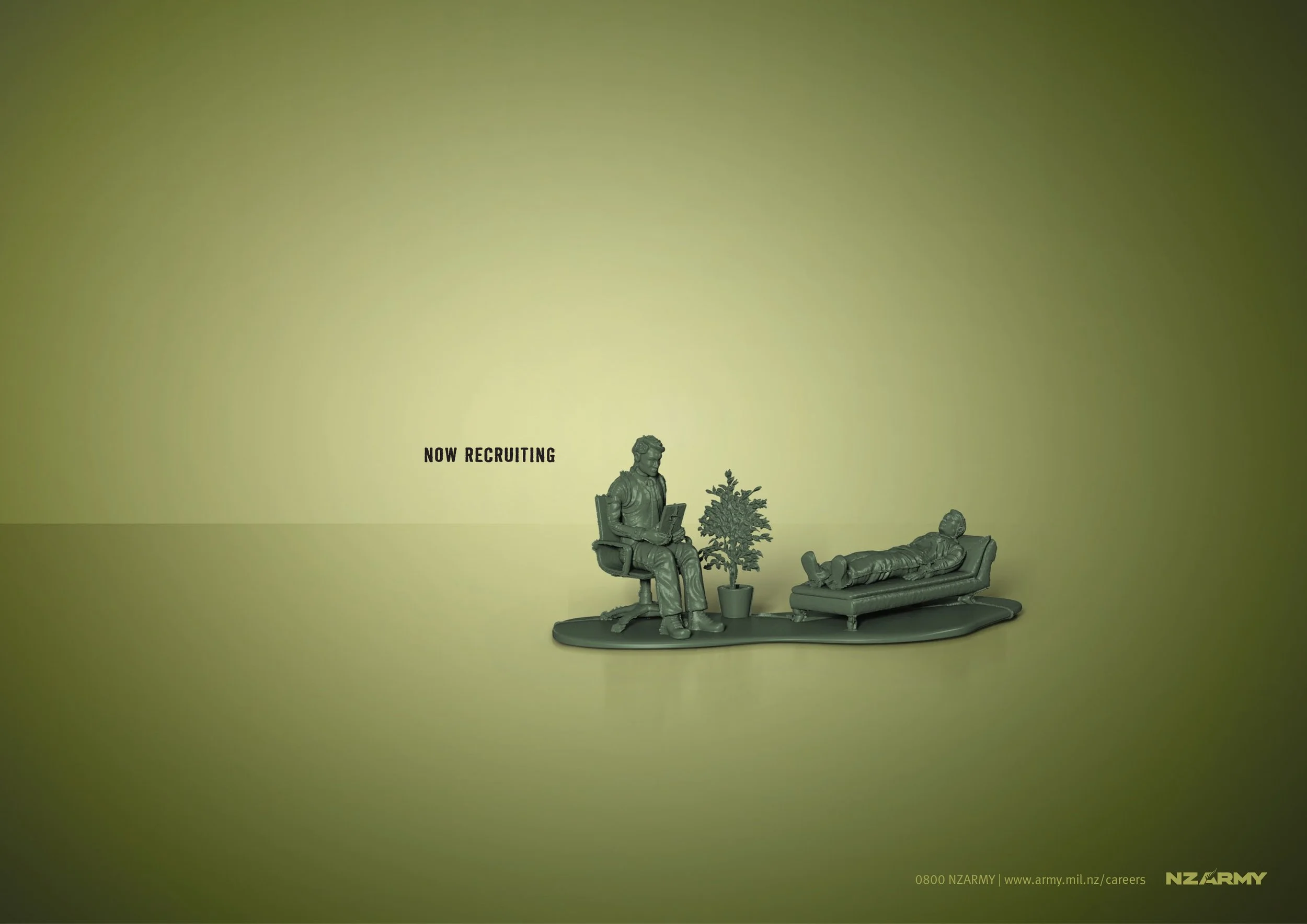 kate catalinac katecatalinac ad advertising campaign idea cannes lions new zealand army nzarmy toy soldiers soldier recruitment press awards outdoor poster OOH psychologist medic chef green military