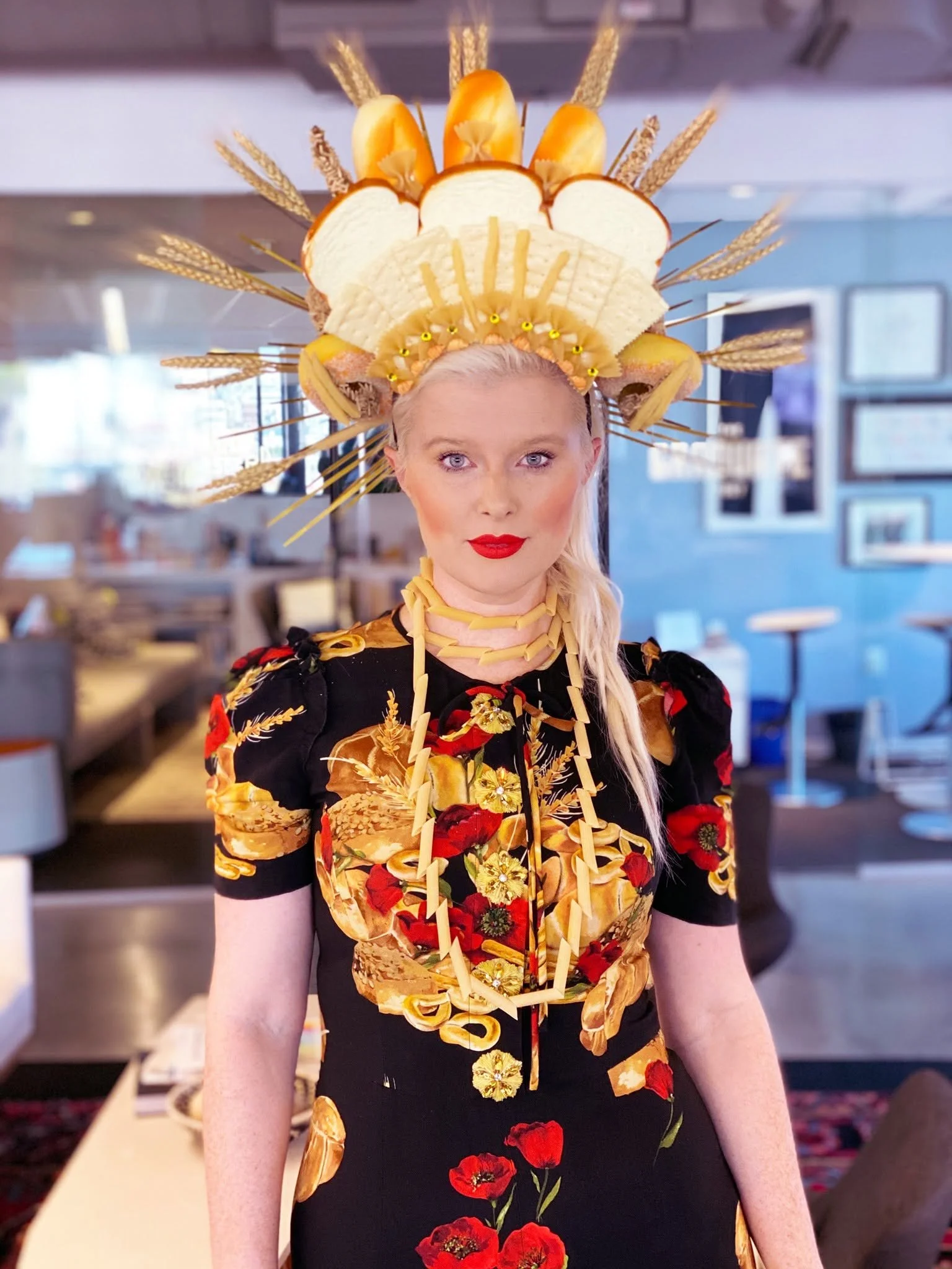 Clean corporate profile headshot of San Francisco advertising creative director Kate Catalinac dresses as carbohydrates for Halloween.