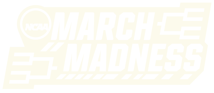 NCAA March Madness logo in white text on a light background.