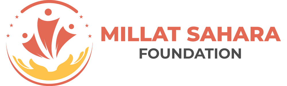 Logo of the Millat Sahara Foundation featuring stylized figures, stars, and open hands in a circular design with the organization's name to the right.