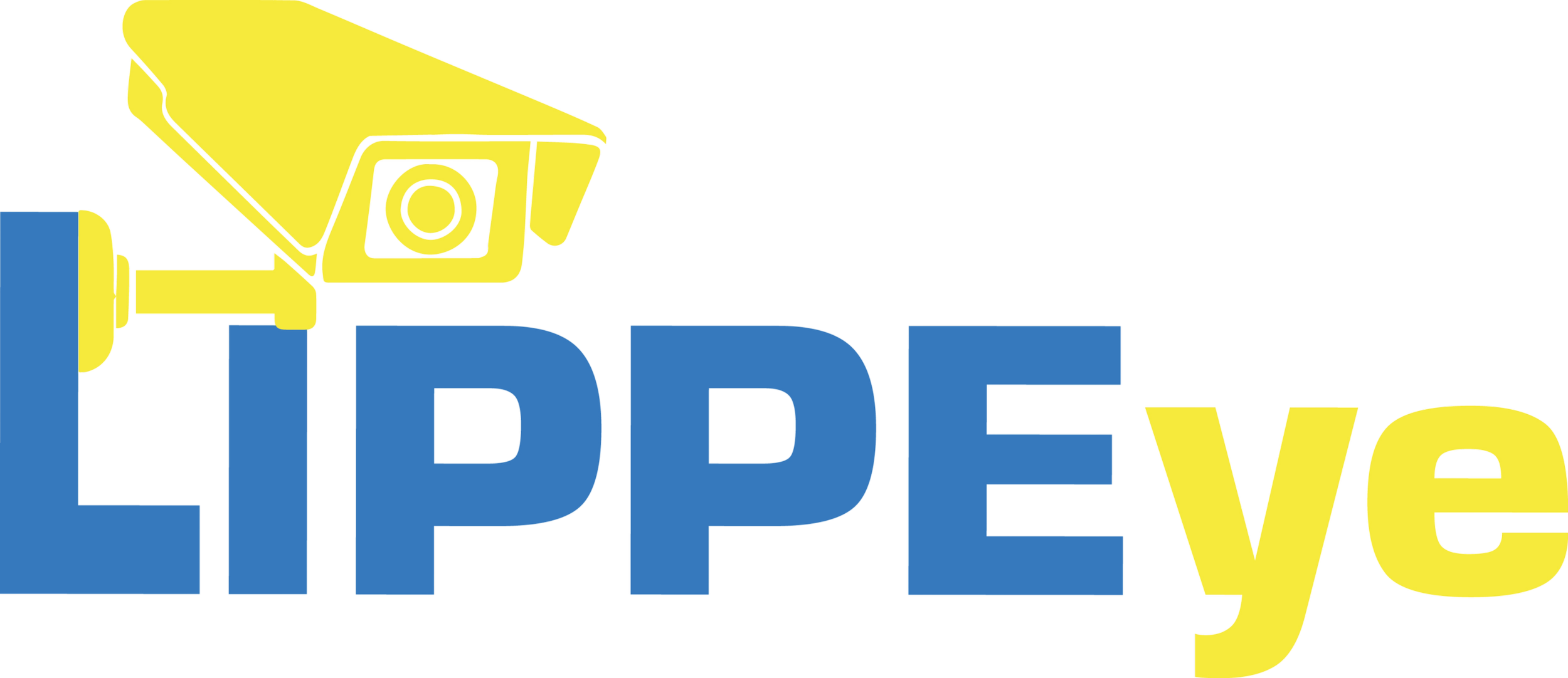 Logo mit einer gelben Überwachungskamera oben links und den stilisierten Worten 'Lippe' in Blau, auf die das Wort 'eye' in Gelb folgt.
