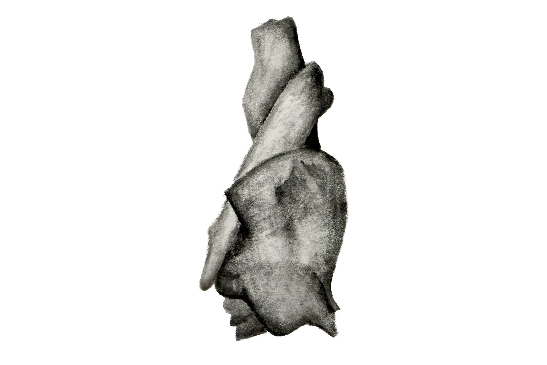 Black and white watercolor painting of a hand with fingers crossed.