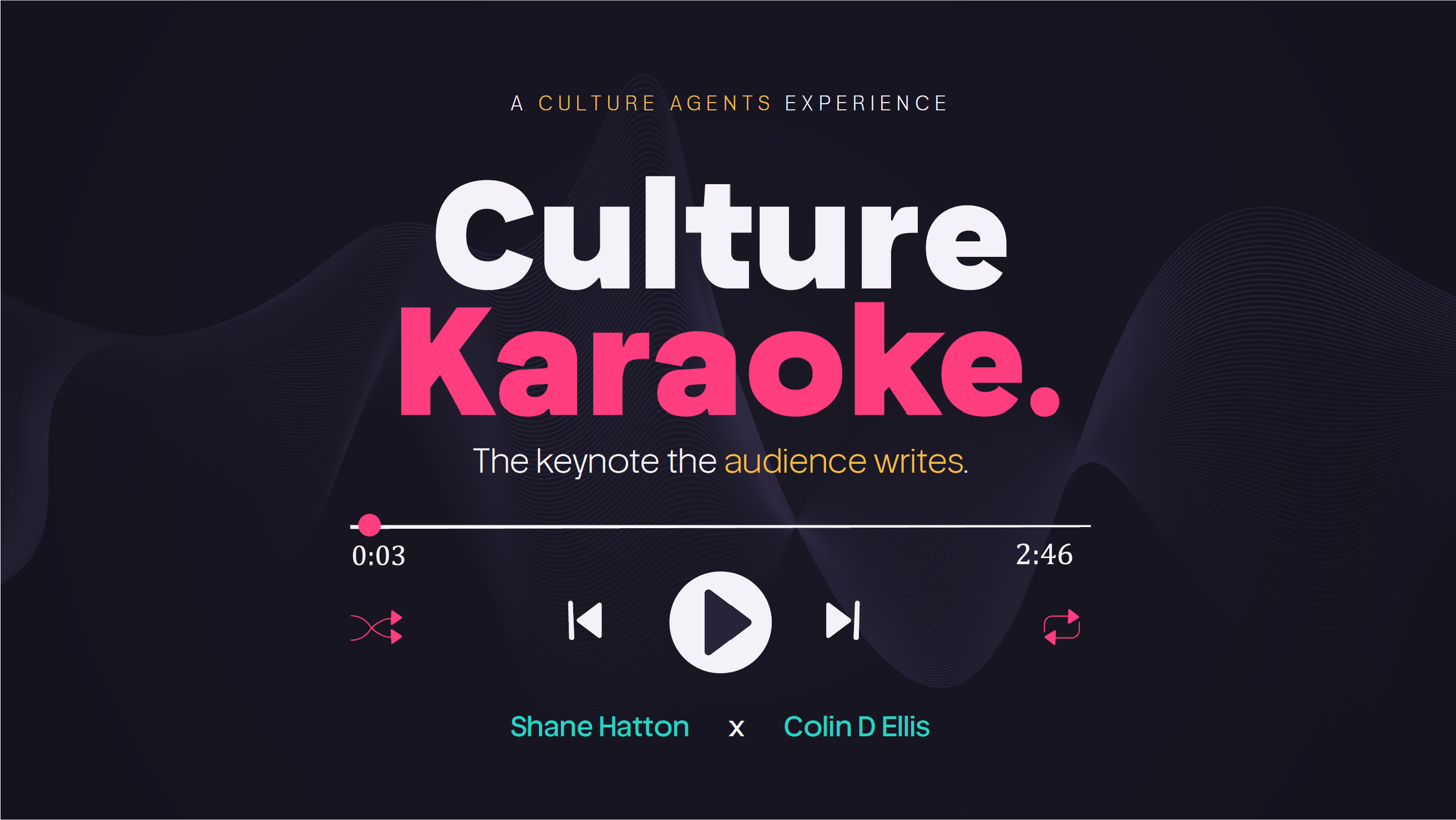 Culture Karaoke - the culture speech that the audience writes. A high-energy, insightful workplace culture speech delivered by two global experts.