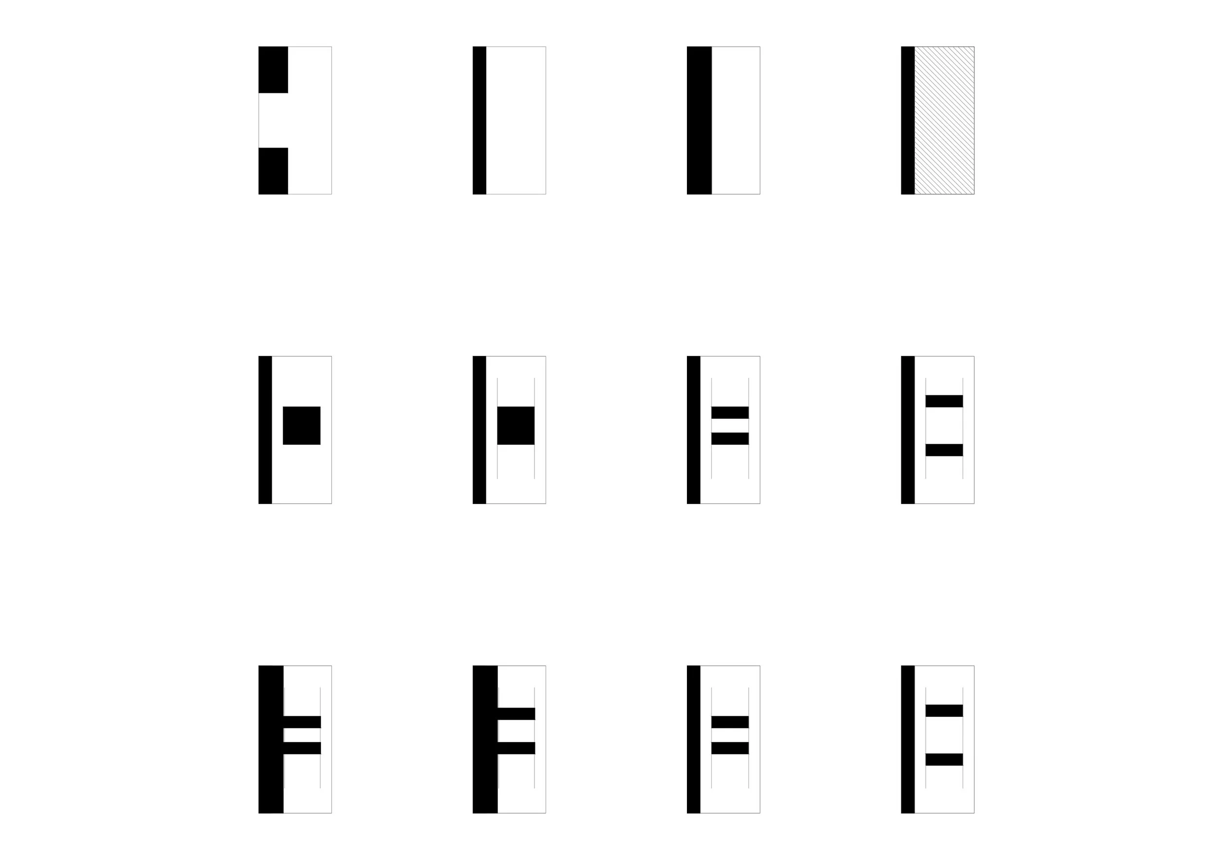Une image composée de plusieurs barres horizontales de différentes tailles et couleurs, disposées en grille.
