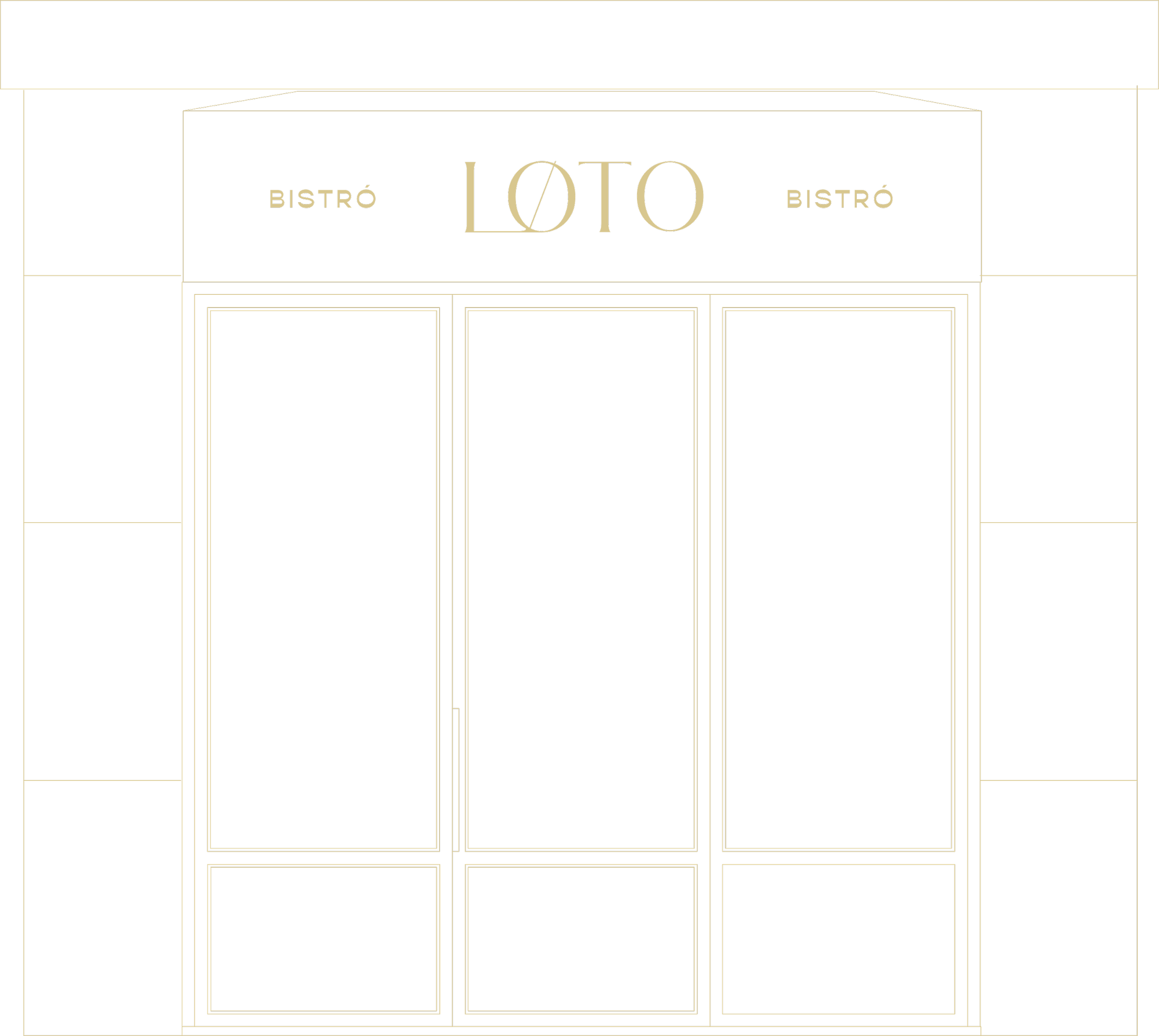 Black and gold sign with the words "LÓTO" in the center and "BISTRÓ" on each side.