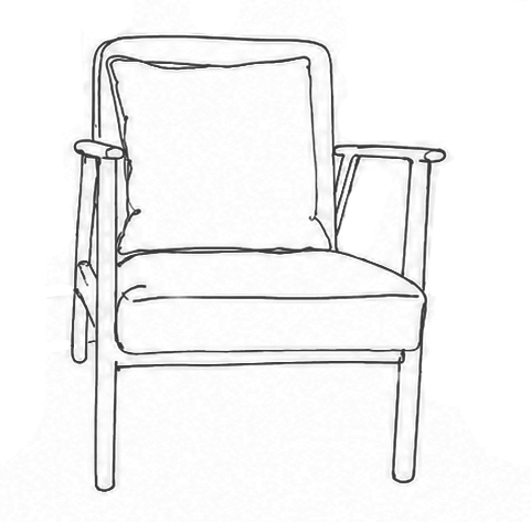 A sketch of an empty chair done in the style of a charcoal drawing.