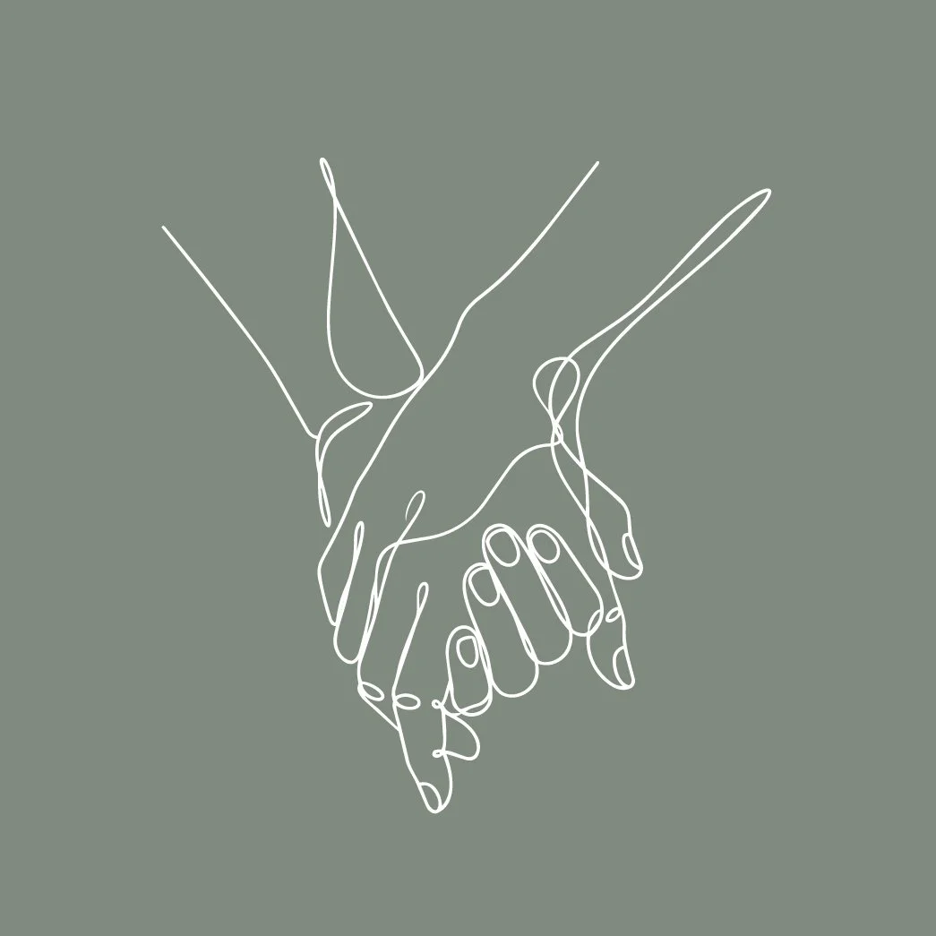 An abstract sketch - a single, unbroken line depicting two hands, holding.