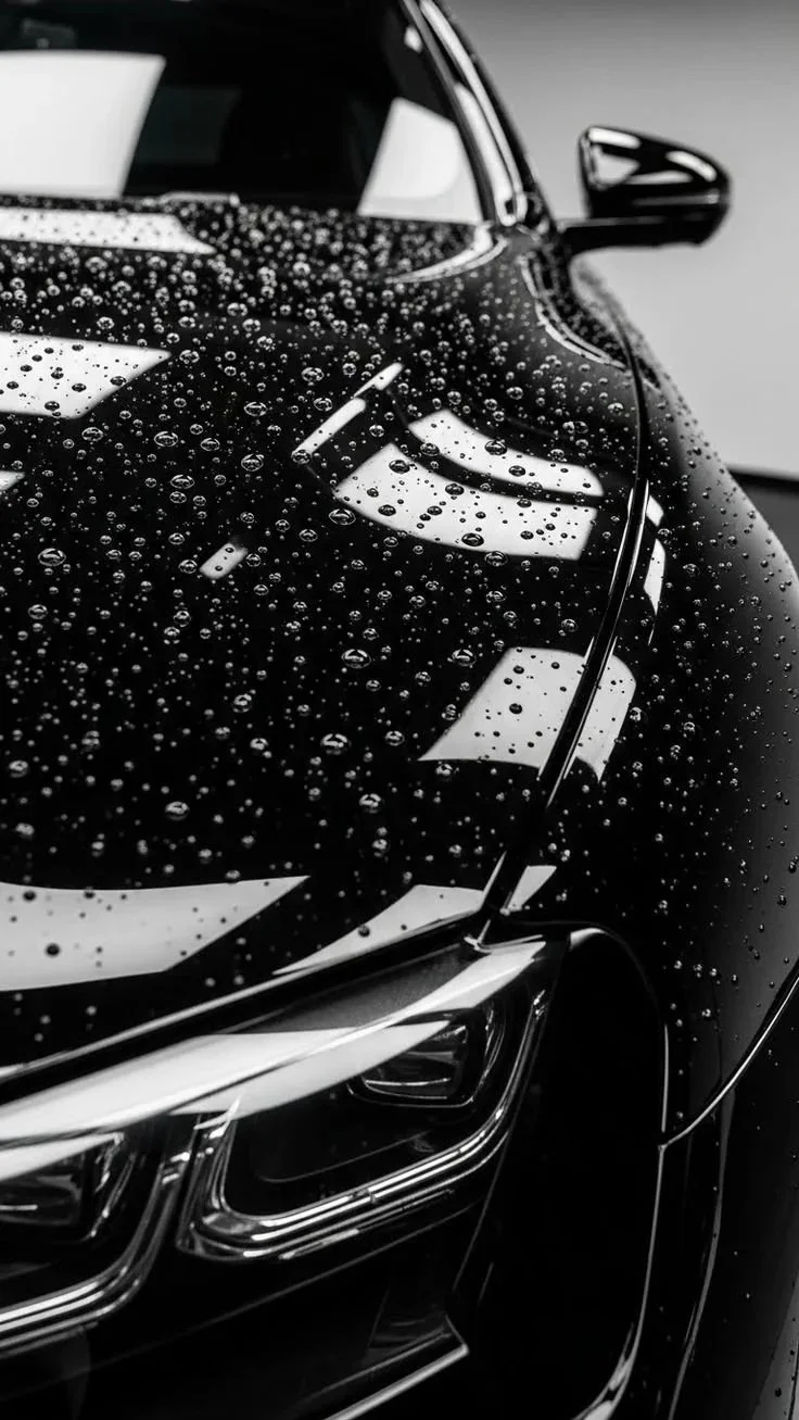 Ceramic coating water beading on black vehicle paint