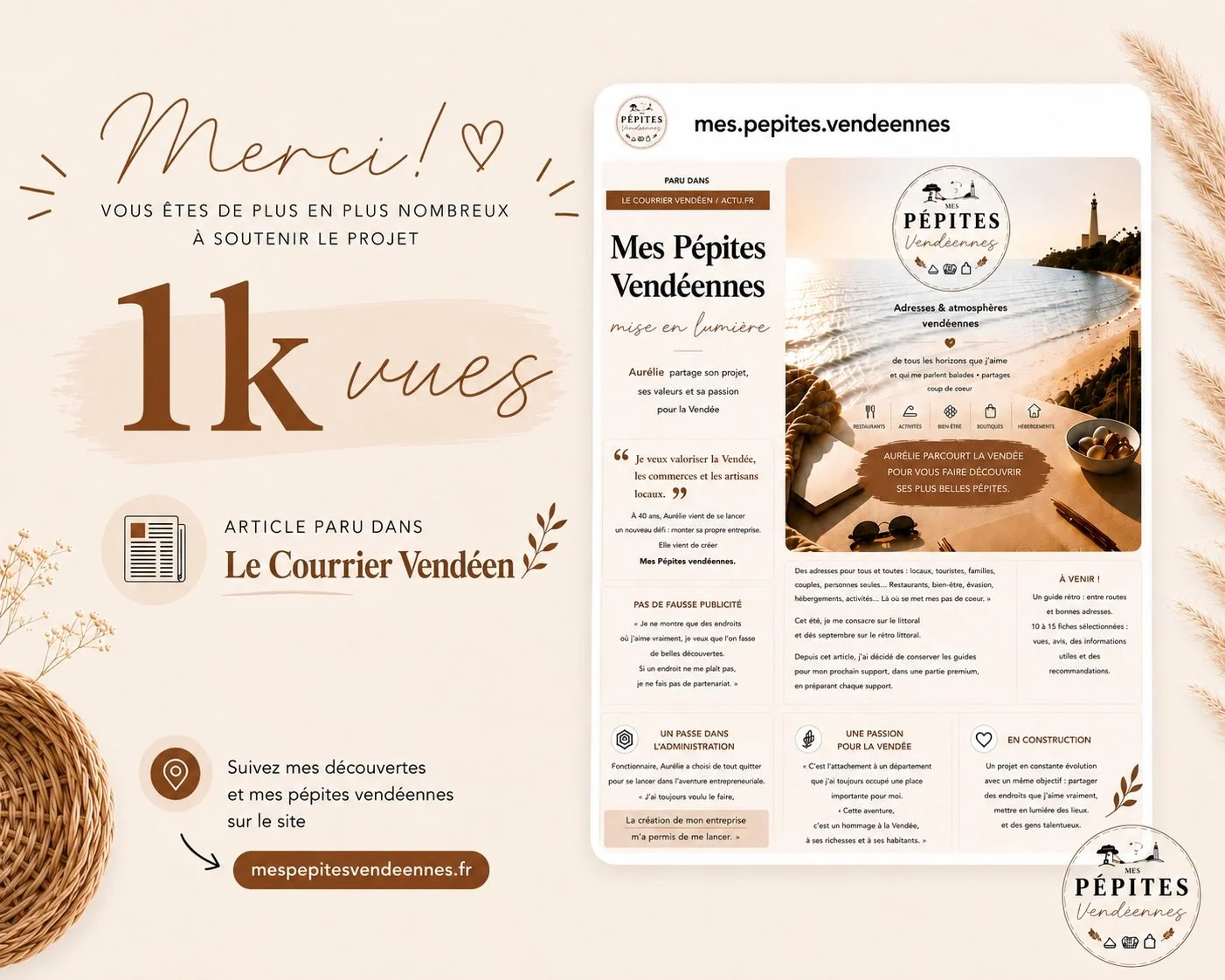 Plus de 1 000 vues sur l&rsquo;article consacr&eacute; &agrave; Mes P&eacute;pites Vend&eacute;ennes dans Le Courrier Vend&eacute;en ✨

Merci &agrave; toutes les personnes qui suivent, partagent et soutiennent ce projet depuis le d&eacute;but.

Une b
