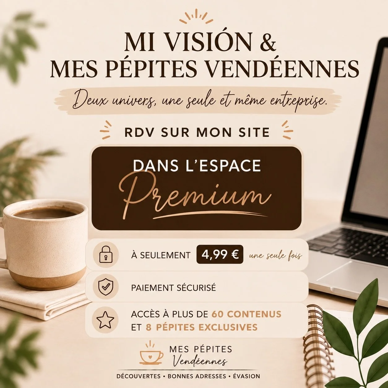 Mi Visi&oacute;n et Mes P&eacute;pites Vend&eacute;ennes font partie d&rsquo;une seule et m&ecirc;me entreprise, avec deux univers diff&eacute;rents mais compl&eacute;mentaires.

Pour celles et ceux qui me suivent ici sans encore conna&icirc;tre Mes 