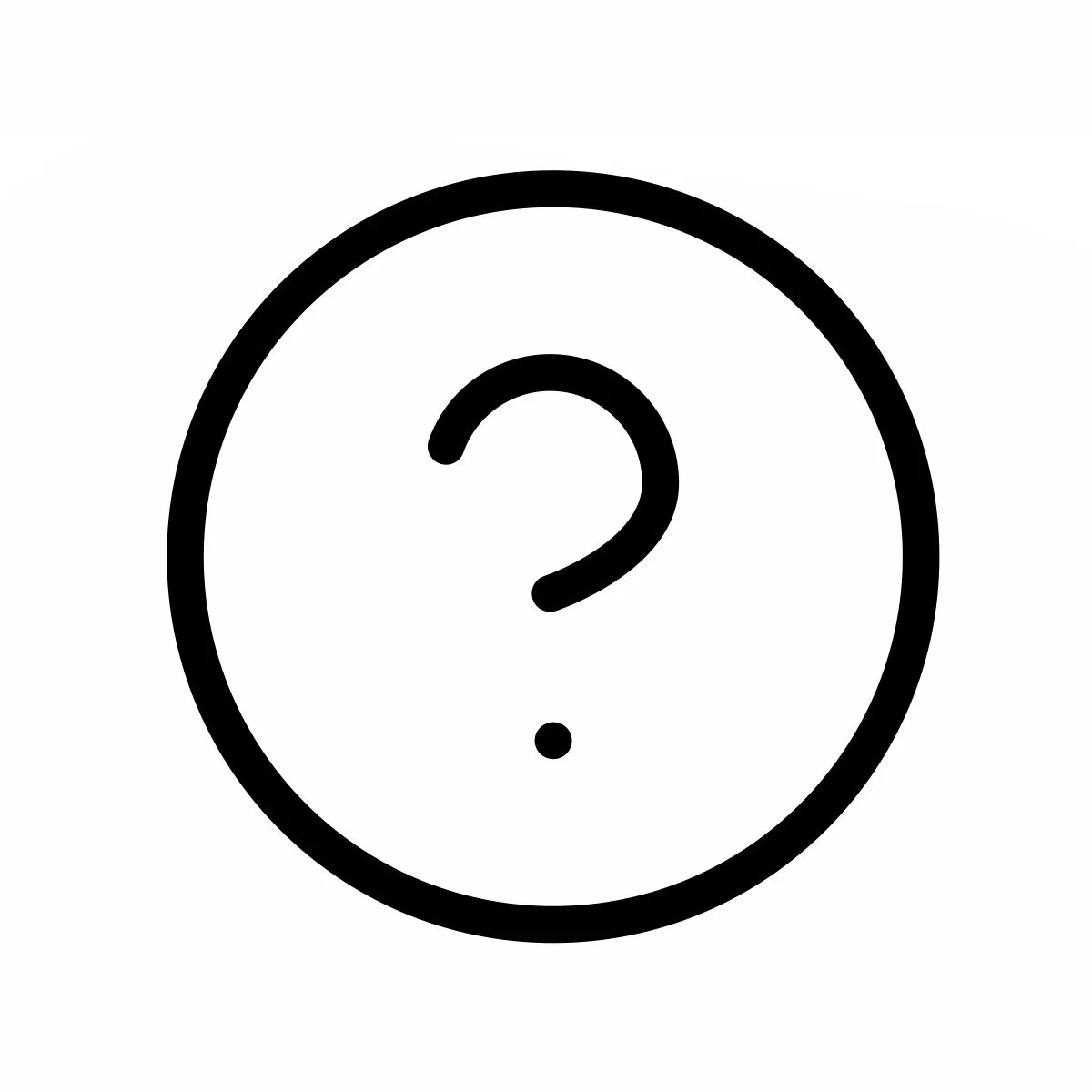 A black question mark inside a circle on a white background.