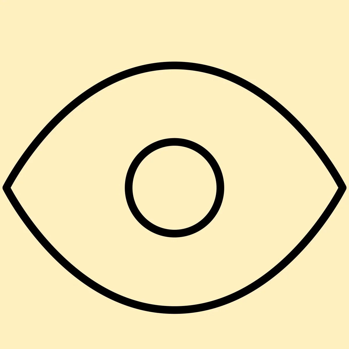 Simple illustration of an eye with black outline on a light yellow background.