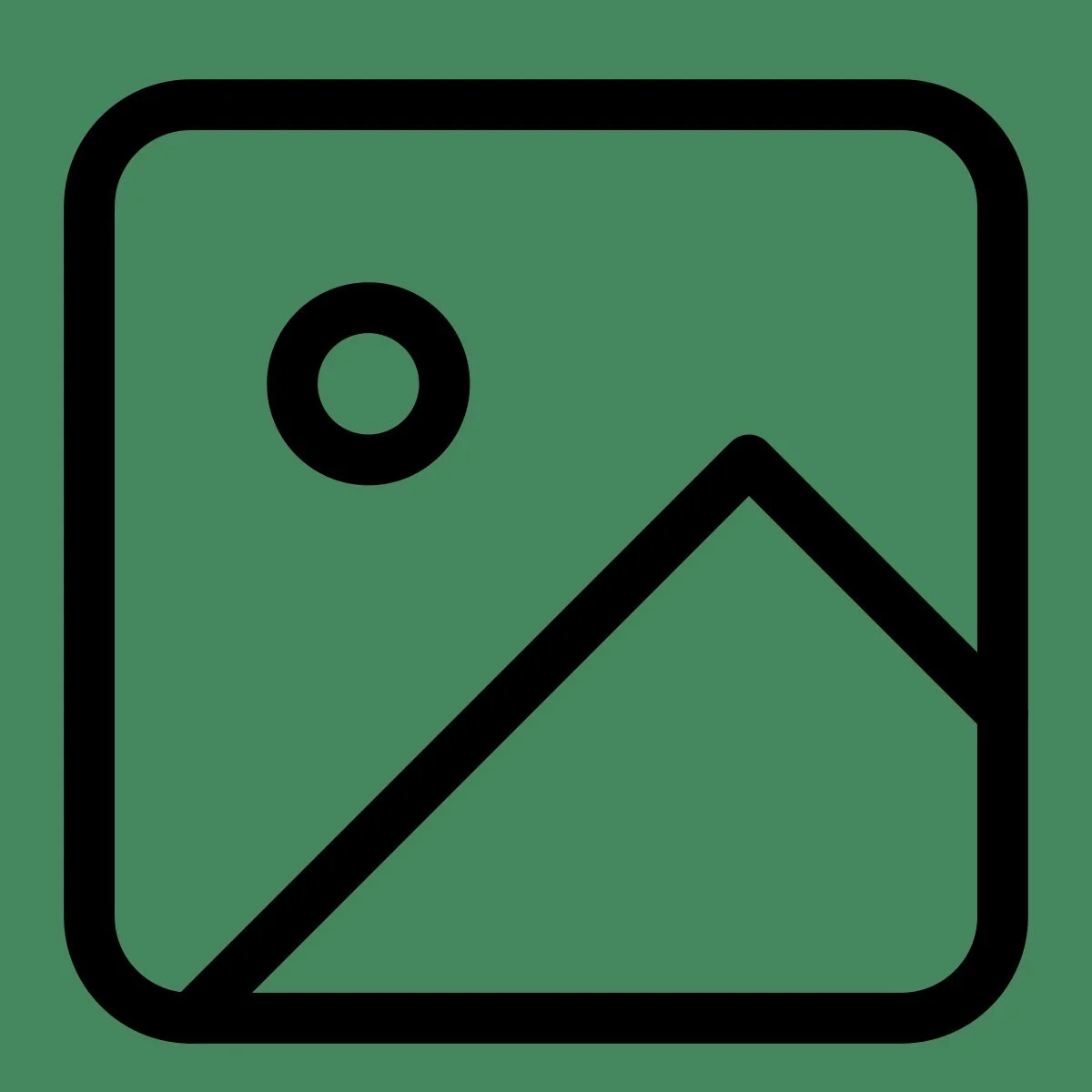 Icon of a photograph with a mountain and a circle representing a sun or moon on a green background.