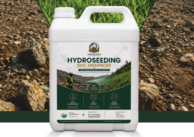 Soil enhancer hydroseeding indonesia di dalam jerigen ukuran 20 liter dengan hasil sebelum dan sesudah