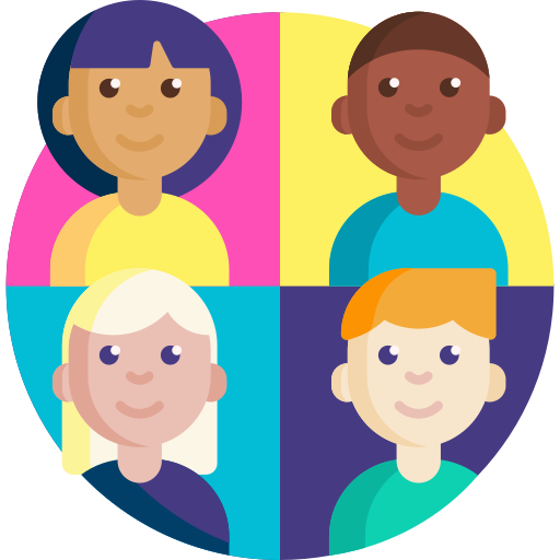 Four children participating in a virtual video call, each with their own background color, smiling and looking at the camera.