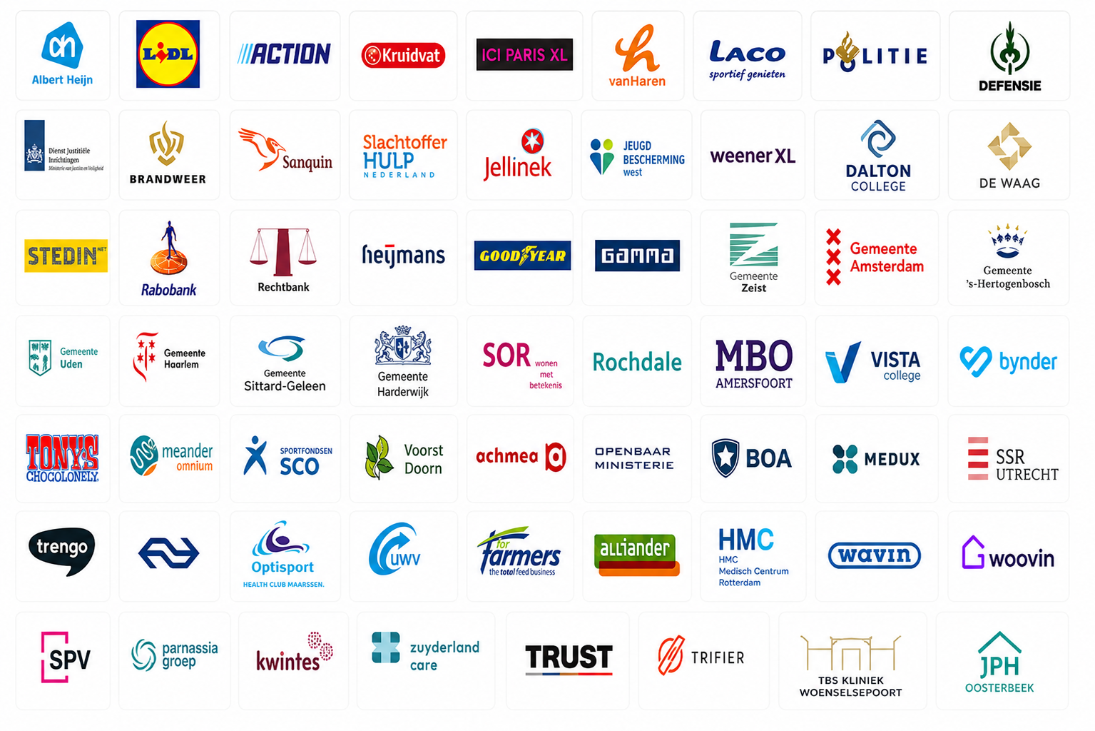 Logo's van various Nederlandse bedrijven, gemeenten, scholen en organisaties.