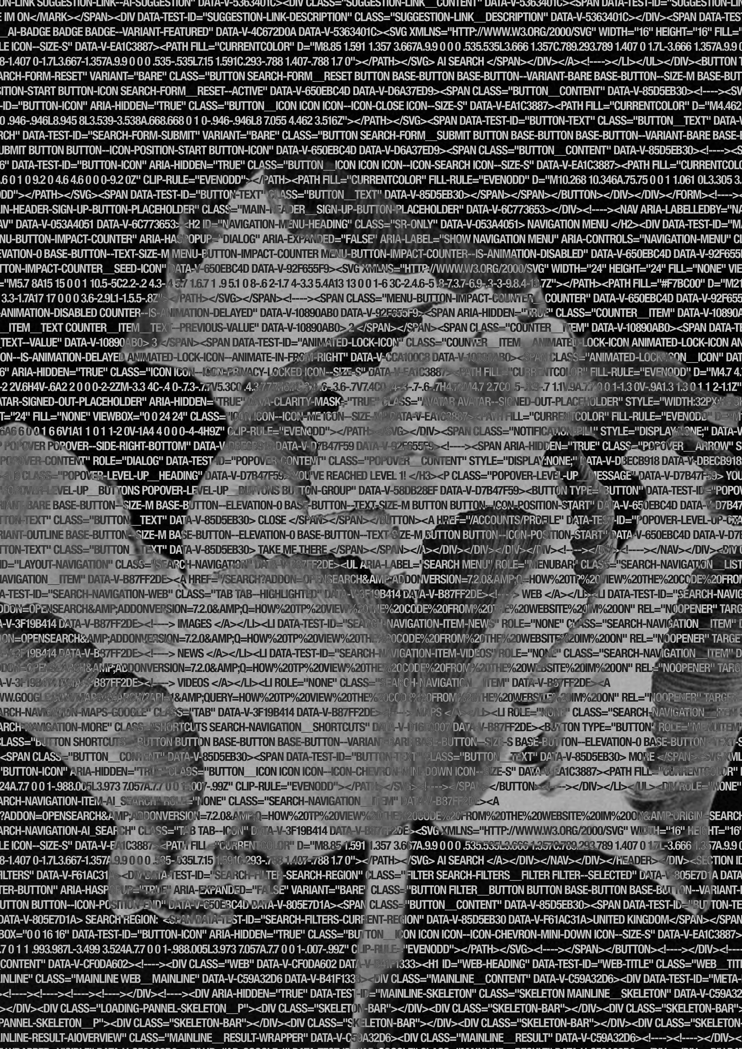 This image is a complex, heavily compressed and layered digital collage composed of tangled code, HTML elements, SVG graphics, and other digital design components in grayscale. It creates an abstract, chaotic visual reminiscent of digital data and pr