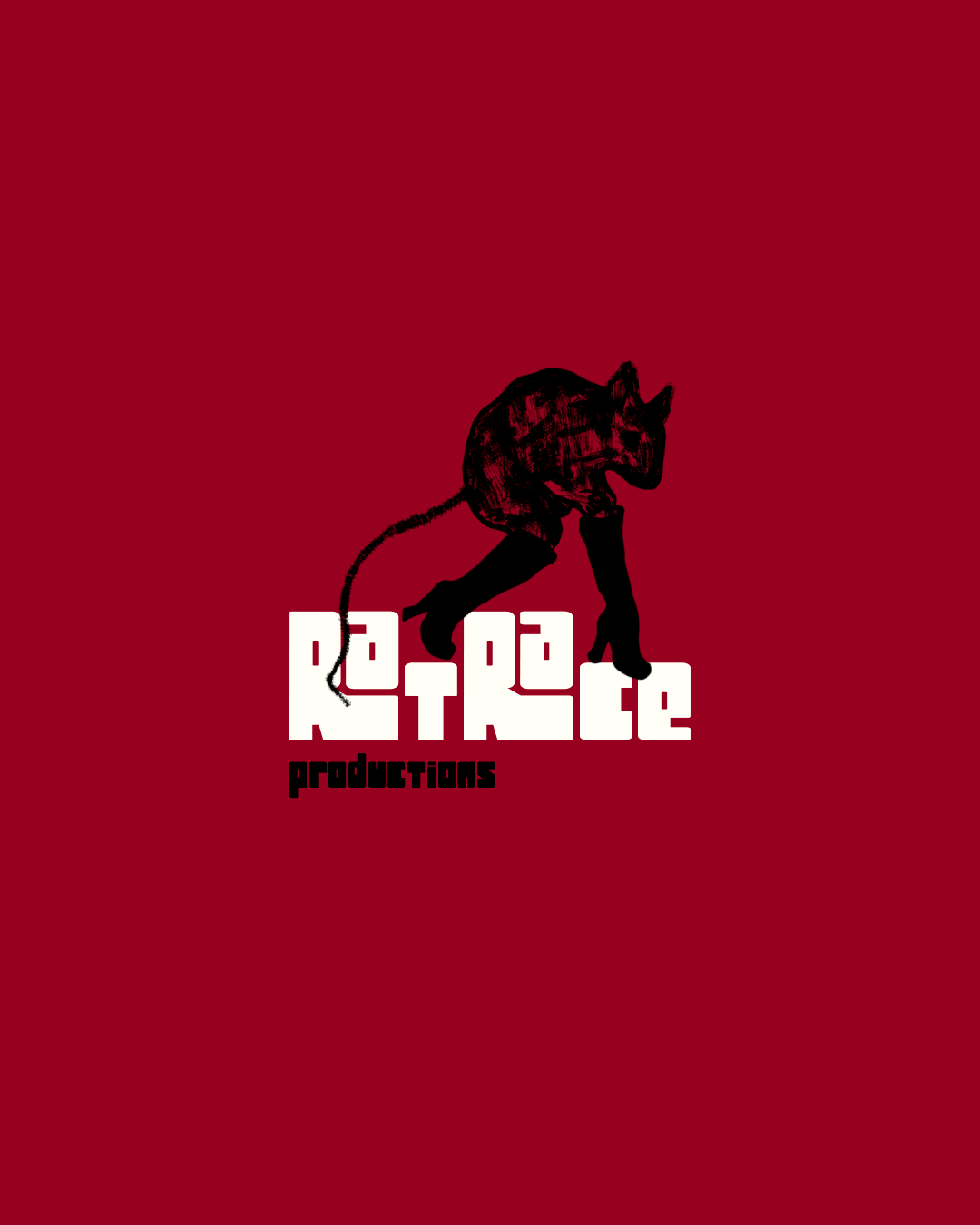 Logo for R. Lee Productions featuring a black standing dog with a plaid pattern on its body and long legs, set against a dark red background with the text 'r.lee productions' beneath.