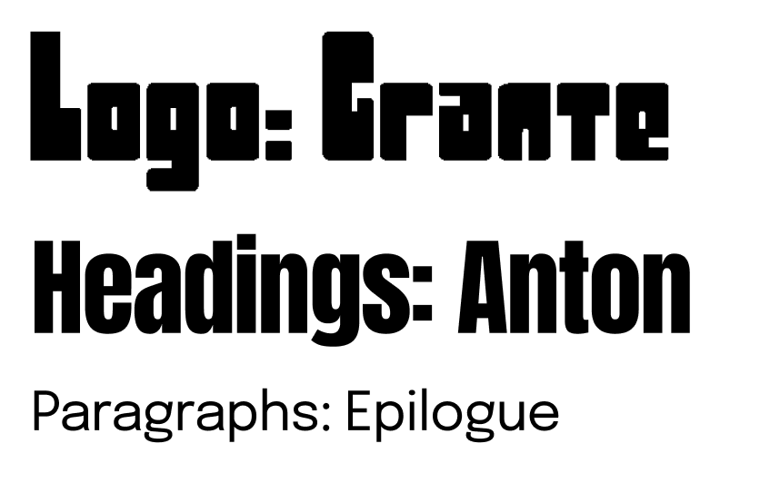 Text with the words: 'logo: Greate' followed by a heading that says 'Headings: Anton' and a paragraph labeled 'Paragraphs: Epilogue'.