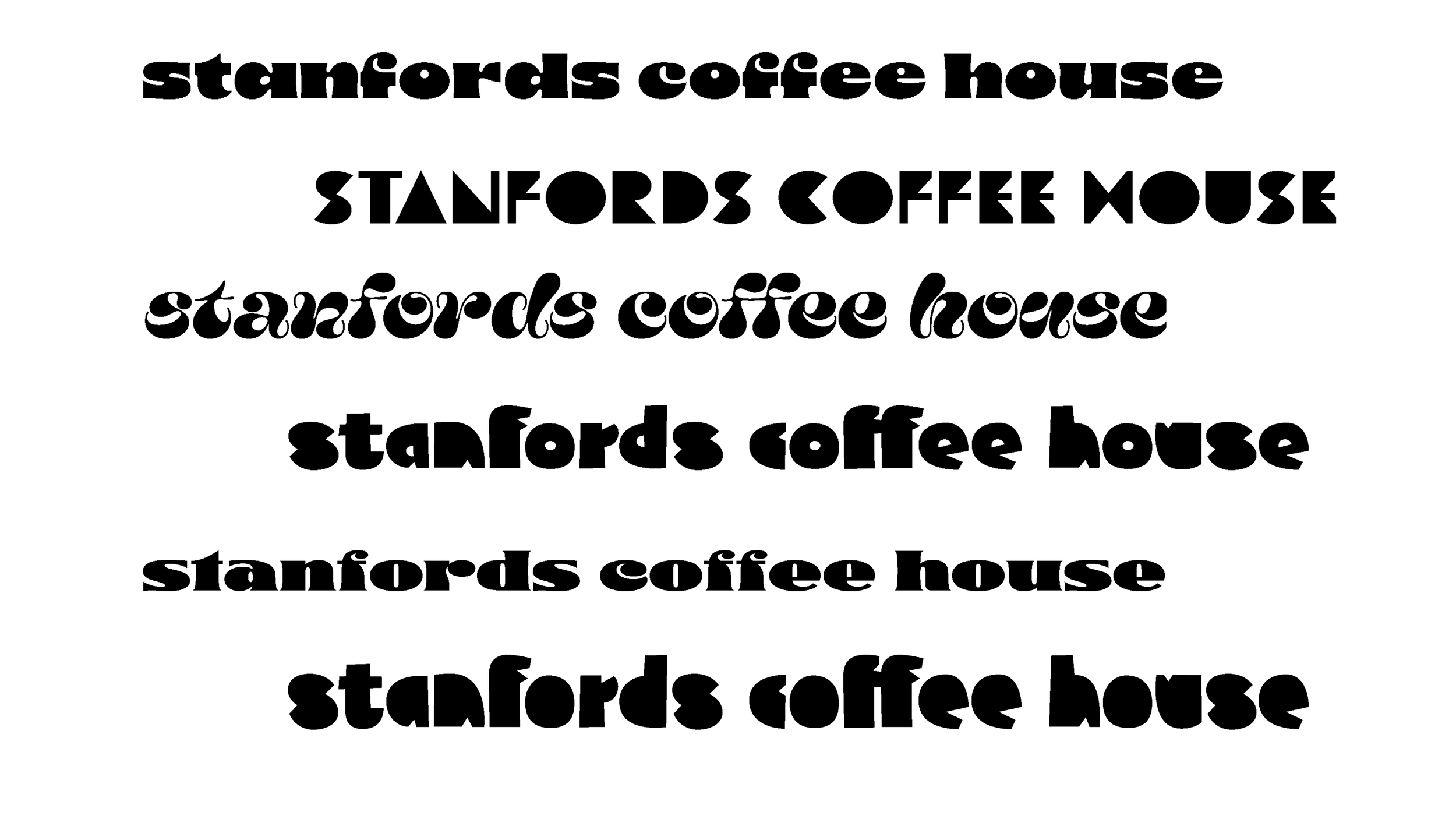 Repeated black text on a white background that reads 'stamfords coffee house' in various fonts and sizes.