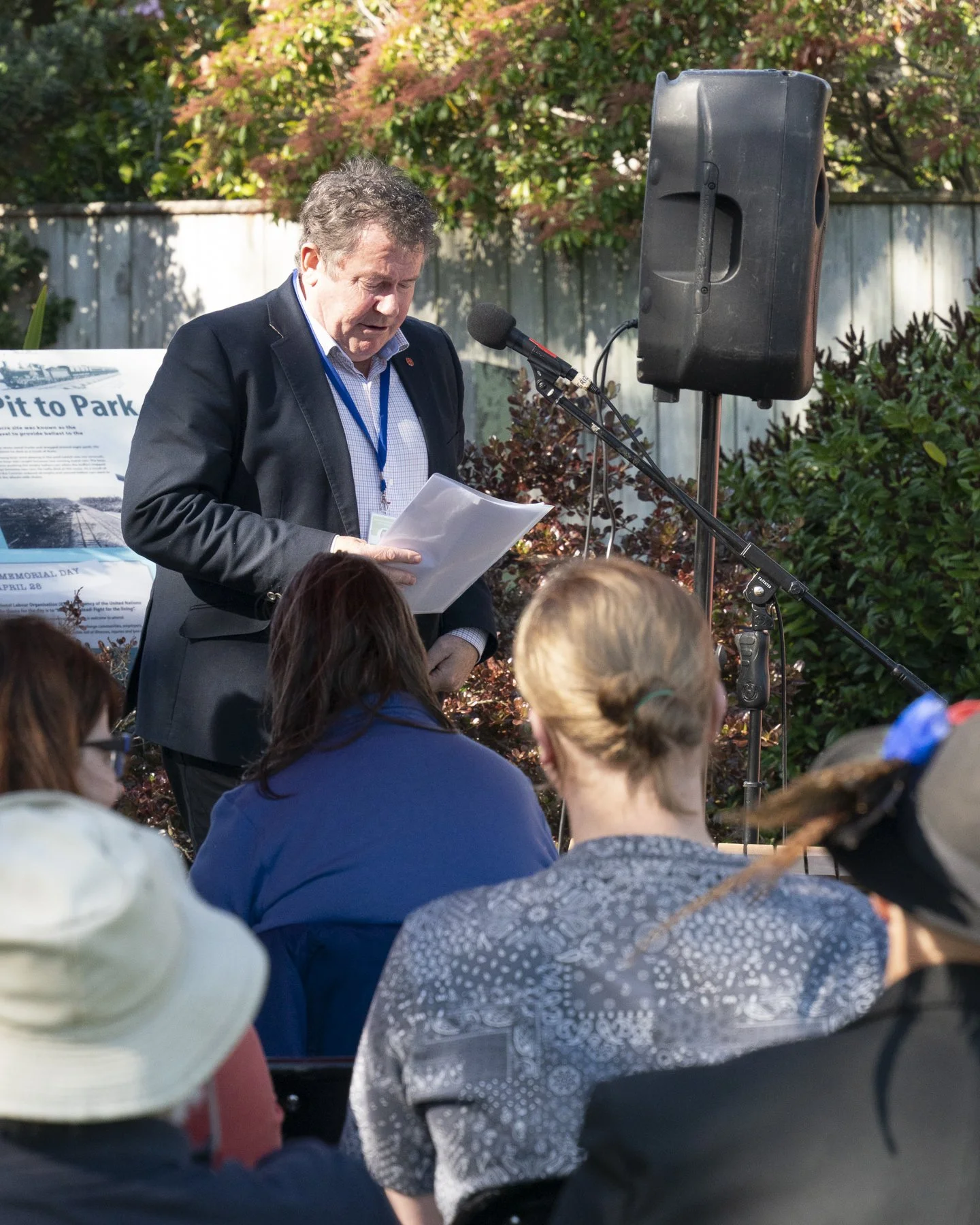 An example of Documentary Photography of Palmerston North Mayor Grant Smith speaking at a Workers Memorial Day event