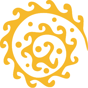 Stylized golden spiral design with swirling patterns on a black background.