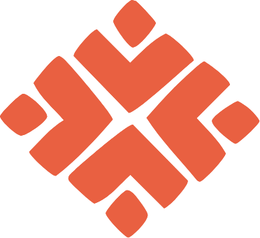 A geometric, symmetrical design composed of orange-red shapes arranged in a diamond pattern.