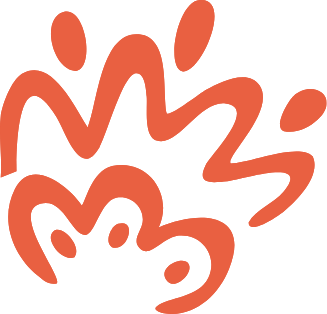 Abstract orange line drawing resembling a stylized animal or face with expressive lines.