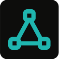 Icon of a network or connection with three nodes connected by lines