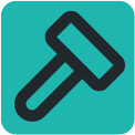 Simple line drawing of a hammer on a teal background.