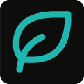A logo of a stylized leaf with a curved line inside, on a black background.