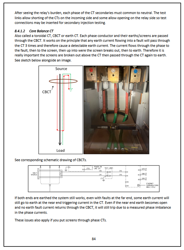 Close-up photograph of an electrical panel showing three large green cables connected to a yellow component, with red insulating coverings on the wires and numbered labels 'L1' and 'L2' at the top.