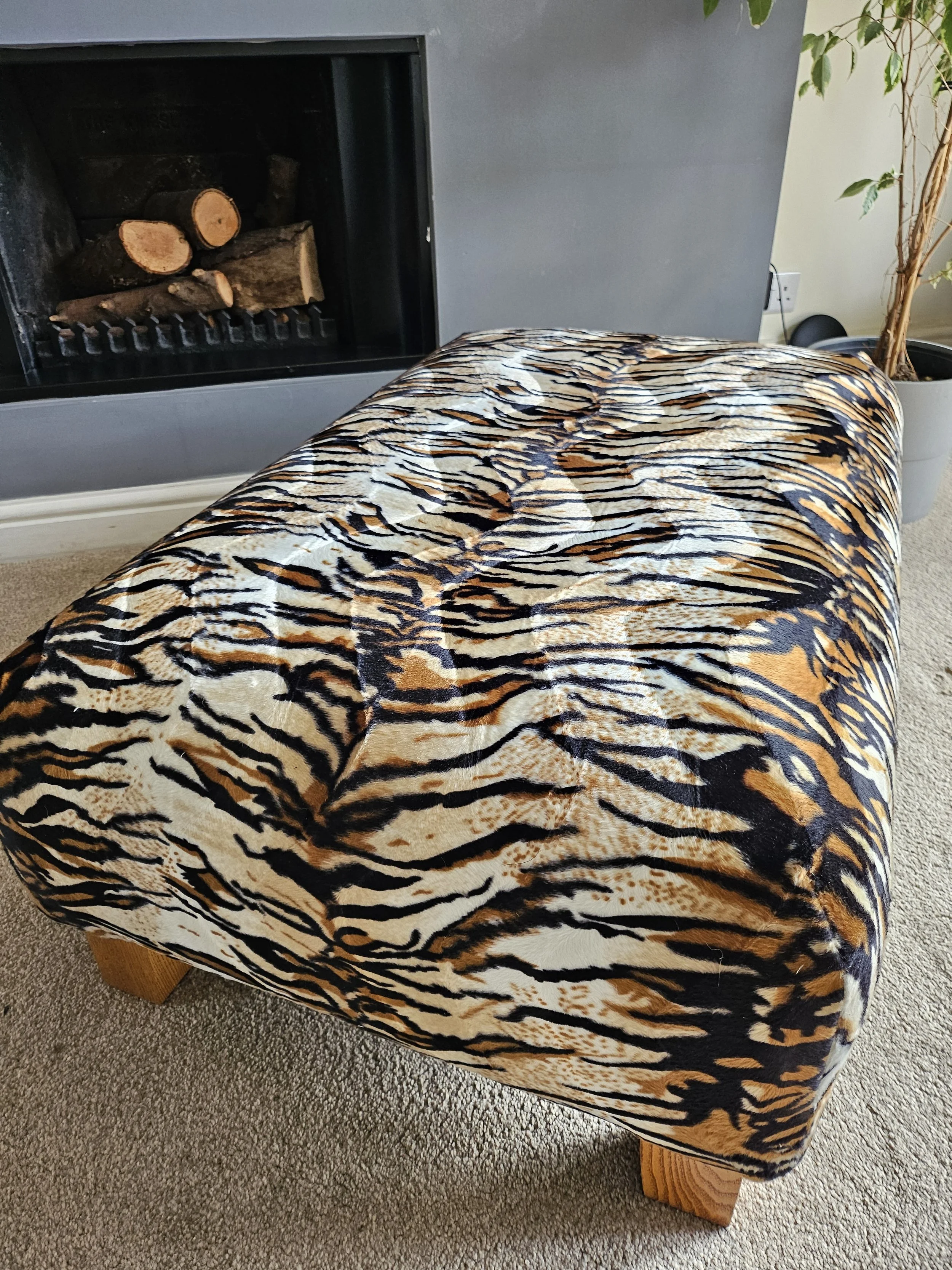 tiger print rectangular footstool