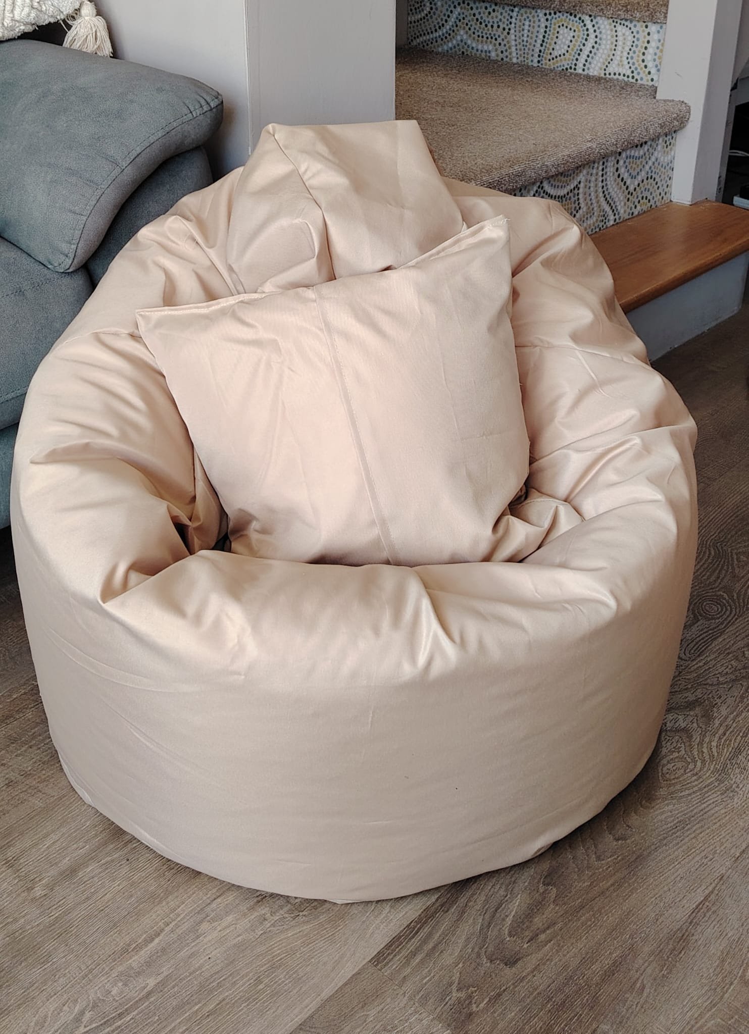 Outdoor beanbag with cushion; cream fabric