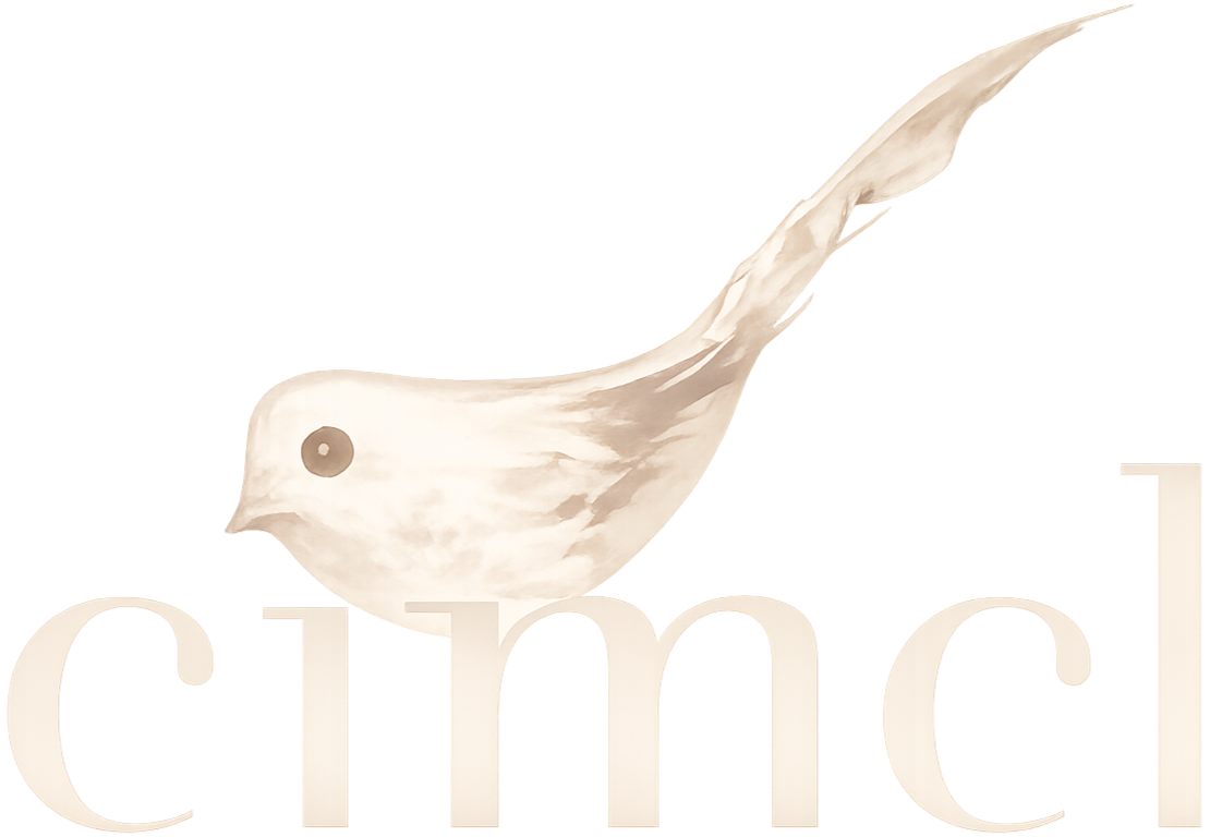 A beige bird perched on the word 'cimol' written in large lowercase letters.