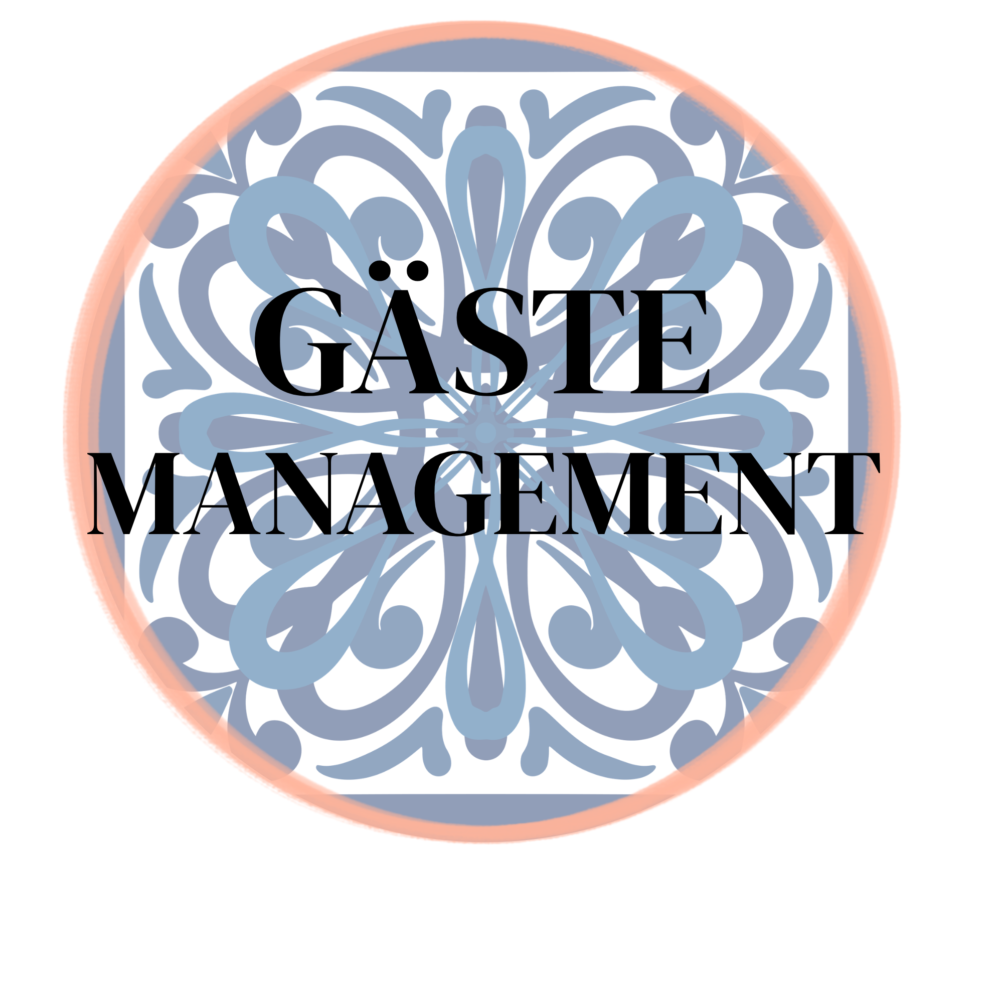 Grafisches Logo mit blauen, verspielt gestalteten Schriftzug "GAS" in der Mitte, eingerahmt von einem roten, leuchtenden Ring. Im Hintergrund ist ein Muster aus blauen, geschwungenen Linien, die an verzierte Ornamente erinnern.