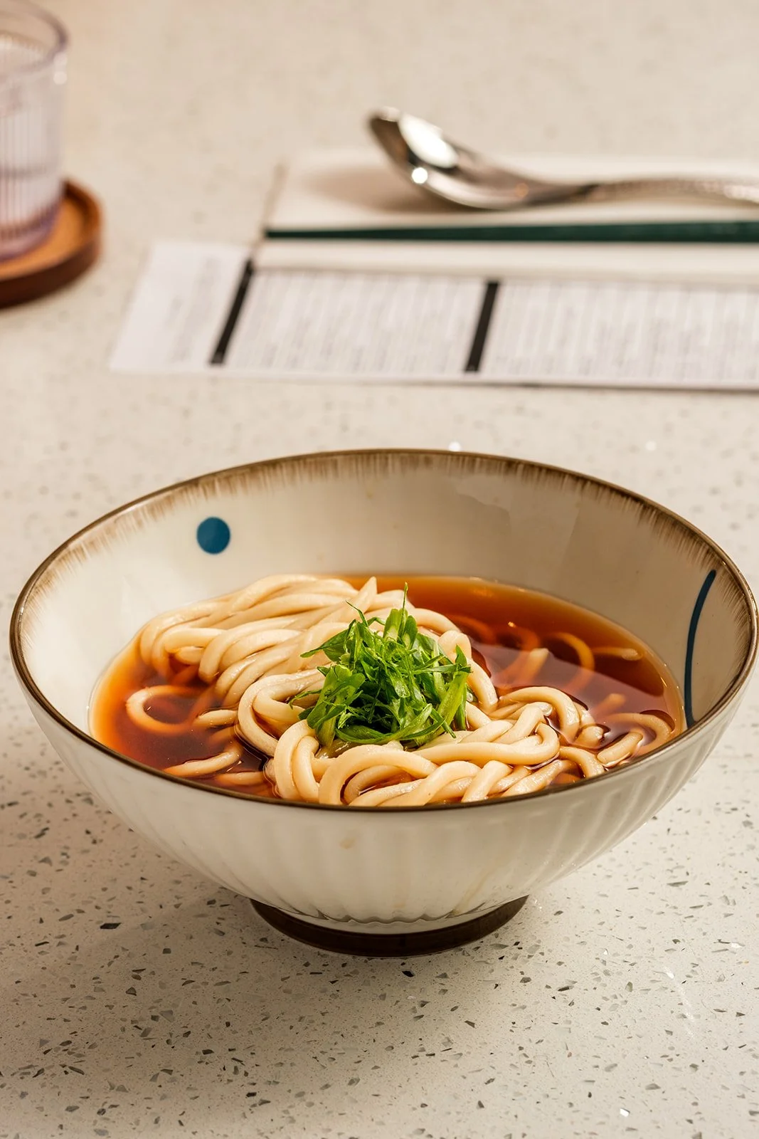 Kake Udon (plain hot udon) |
house udon + seasoned dashi broth + scallions
$12.00