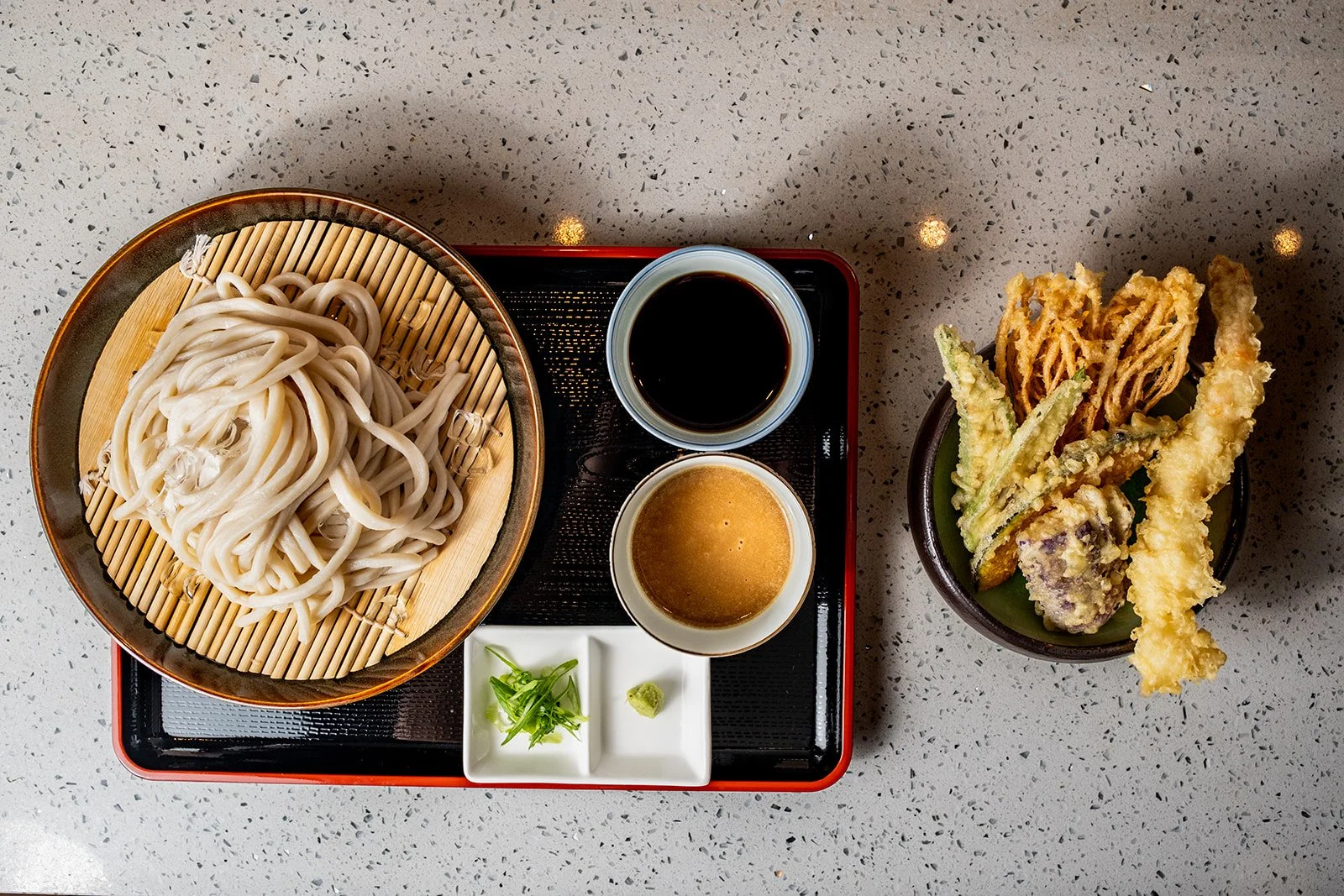 Tempura Set Zaru Udon (cold dipping udon) |
zaru udon + shrimp tempura (1pc) + assorted vegetable tempura (4pc)
$19.00