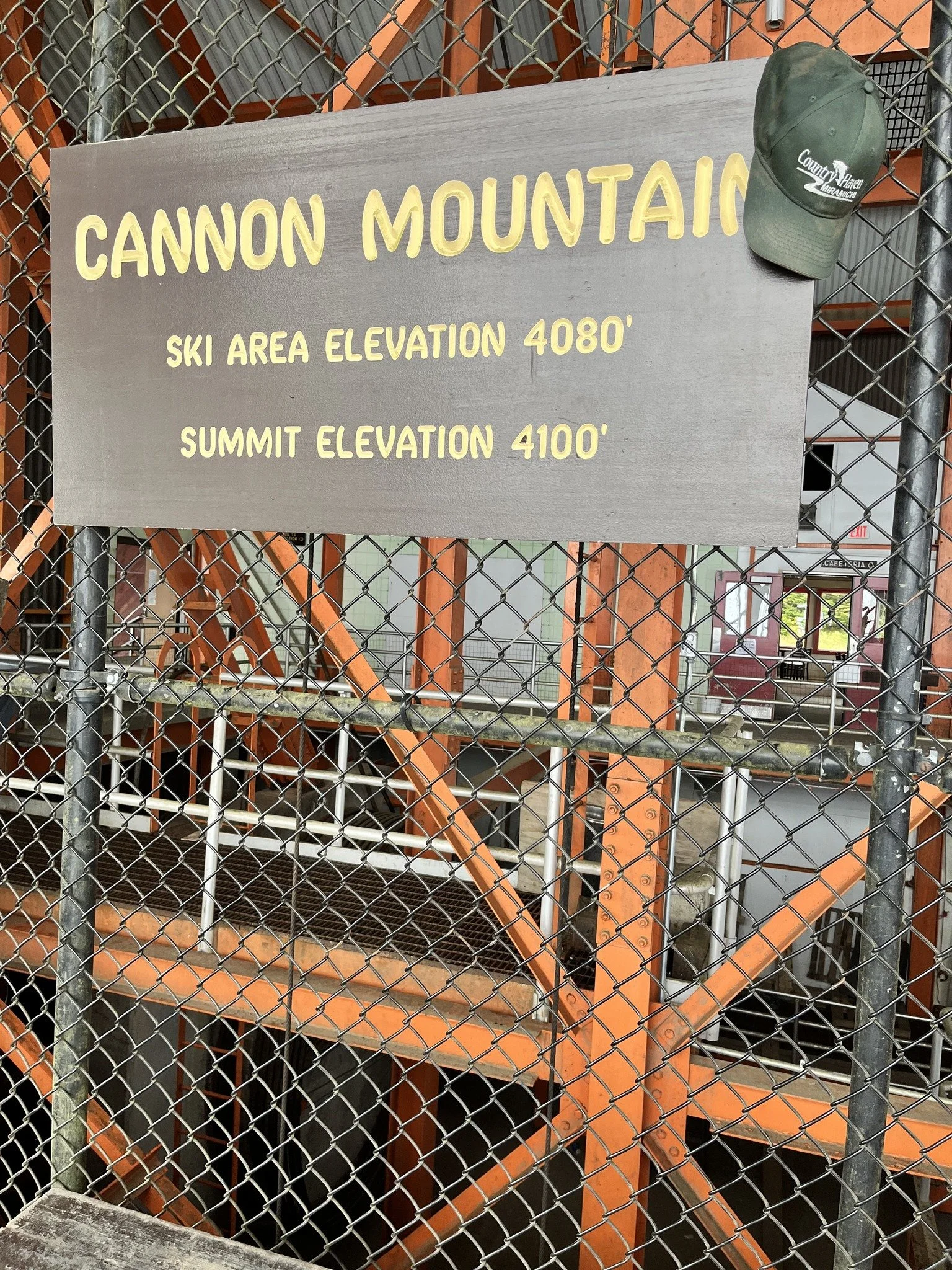 Hat is high up on Cannon Mountain, NH