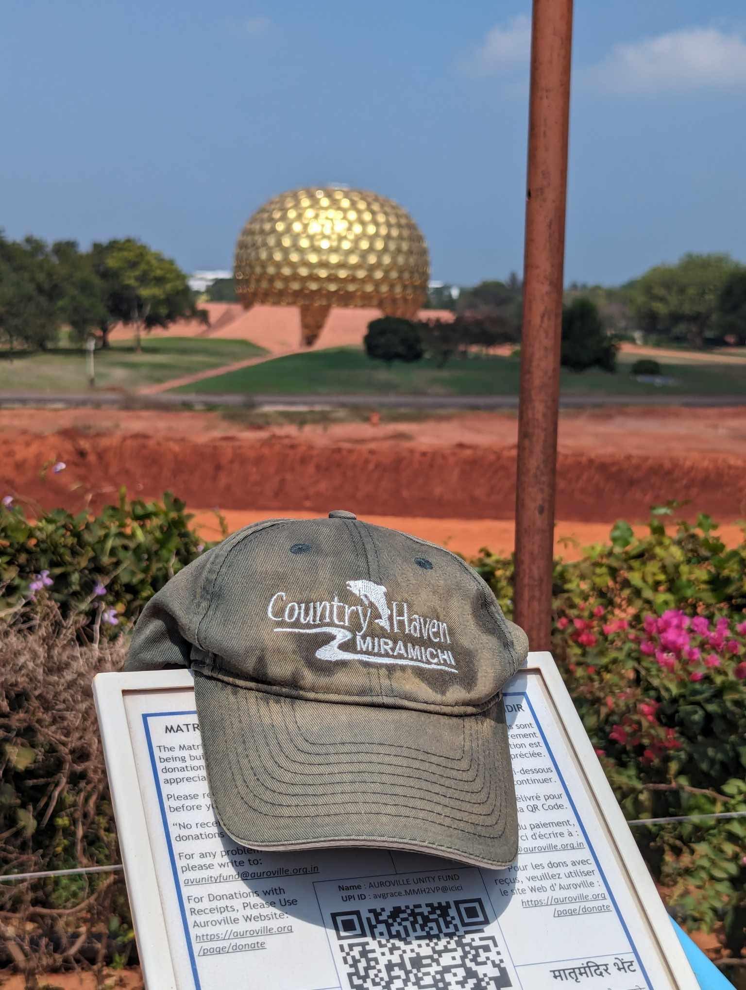 Hat in front of Matrimandir in Auroville, India