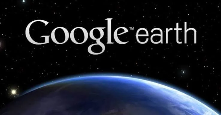 Google Earth logo with a view of Earth from space showing the planet's curvature and stars in the background.