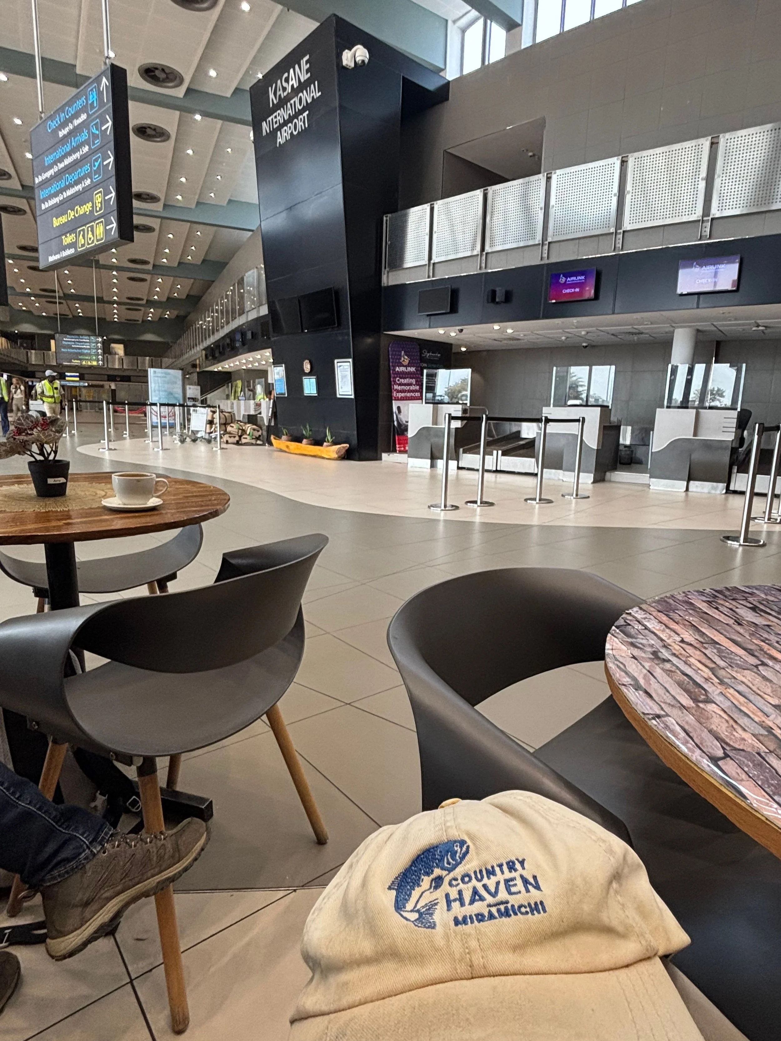 Hat is in Kasane International Airport in Botswana