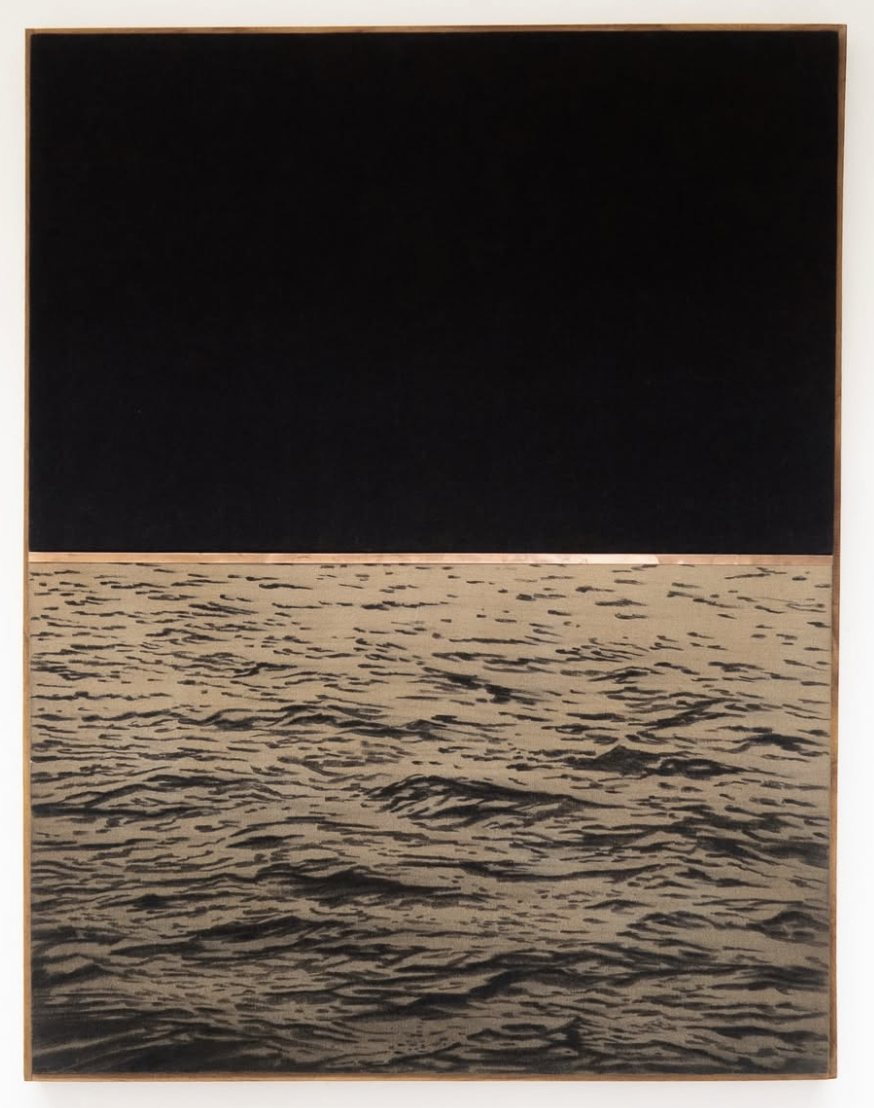Ricky Lee Gordon, 'Copper Moon II', 2026, rock pigment, charcoal and natural earth paint on raw cotton and linen, suar wood frame with copper detail, 132.5 x 102.5 x 6.5 cm