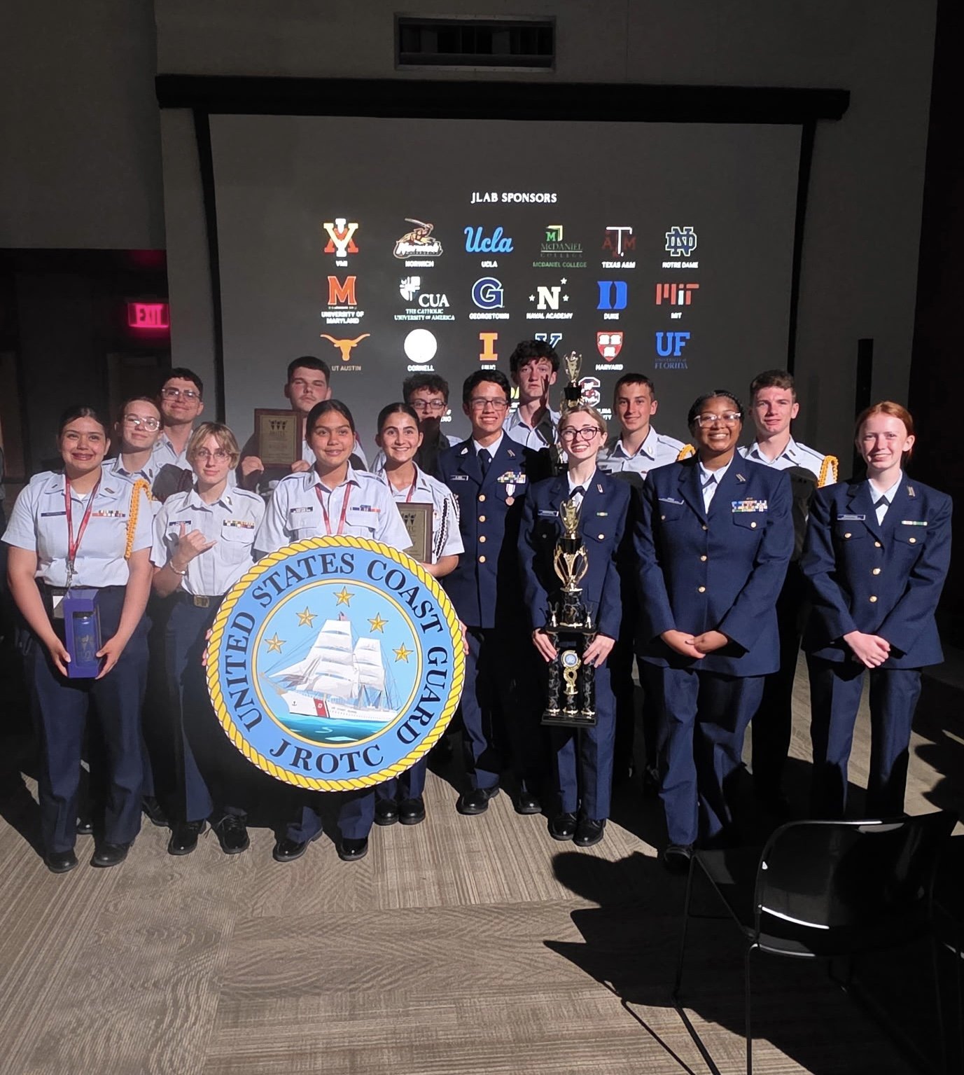 Team photo after awards ceremony including Mast Academy, Saraland High School, and Kodiak High School CGJROTCs.