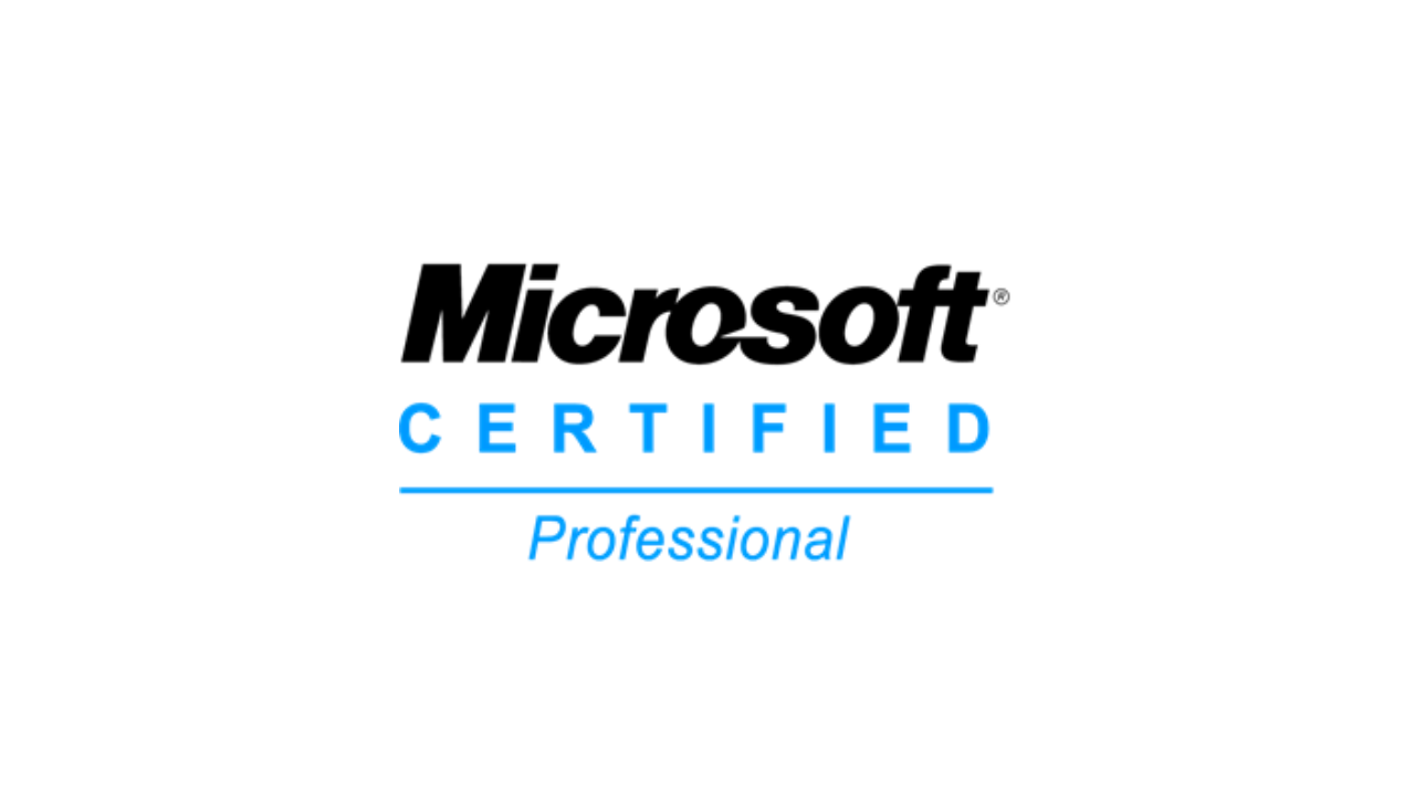 Microsoft Certified Professional logo with blue and black text on a white background.