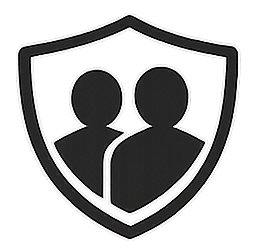 Shield emblem with two silhouettes of people inside